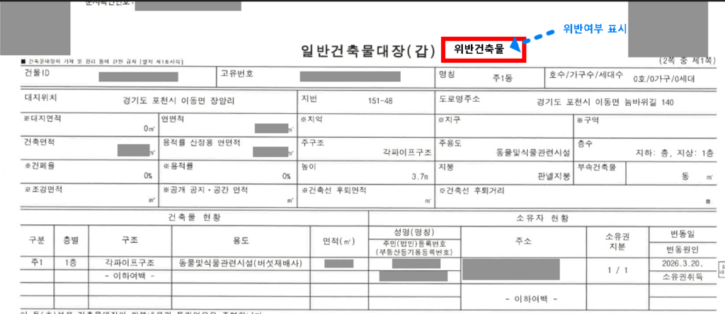 건축물대장 위반여부 표시