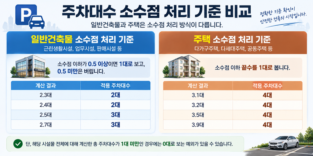 주차 대수 소수점 처리 기준 비교